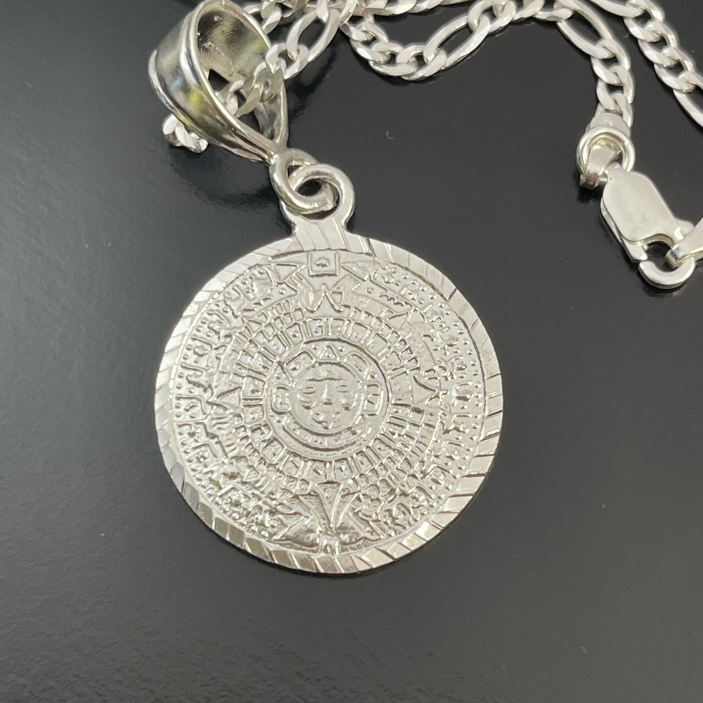 Solid 925 Mexican Silver Aztec Mayan Calendar Pen… - image 1